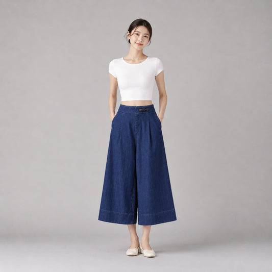 COLEGACY Women Wide Leg Denim Pants