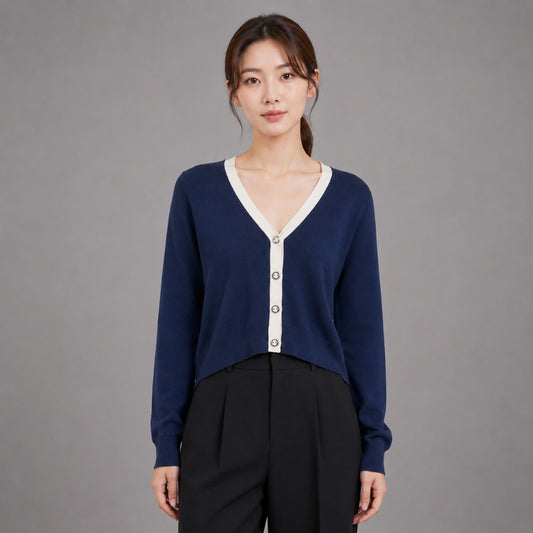 COLEGACY Women V-Neck Knit Cardigan