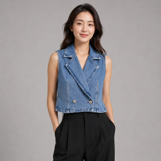 COLEGACY Women Sleeveless Denim Vest