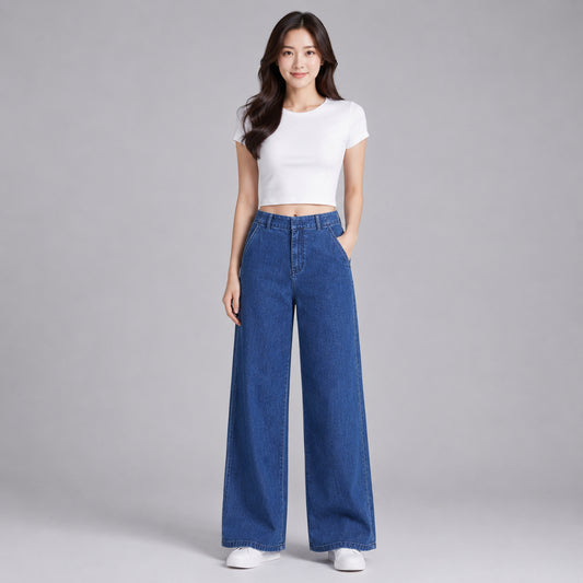 COLEGACY Women High Waist Wide Leg Denim Pants