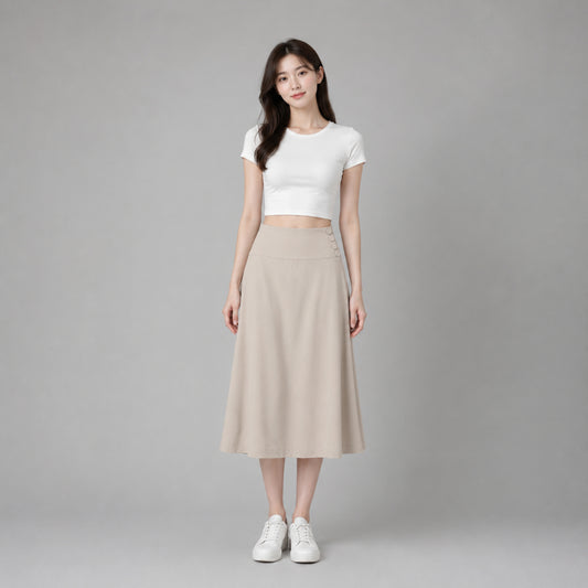 COLEGACY Women High-Waist A-Line Midi Skirt