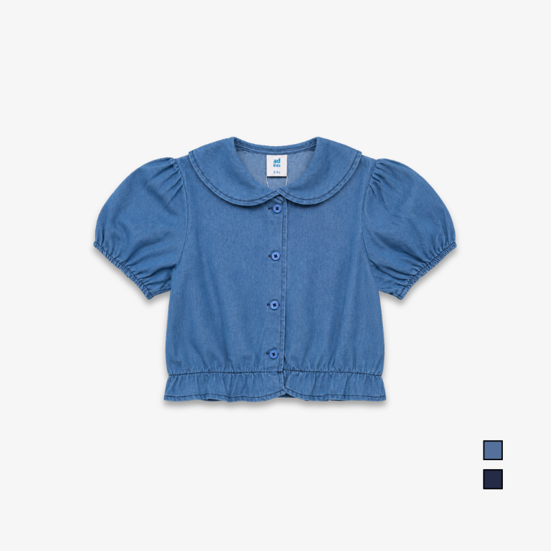 AD Kids Girls Denim Puff Sleeve Blouse