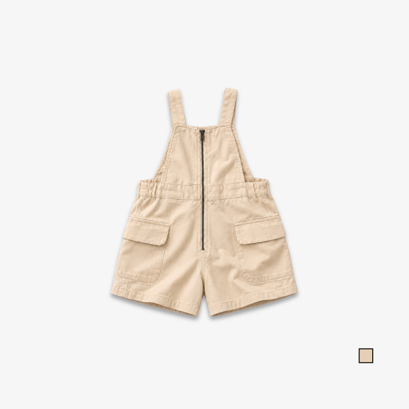 AD Kids Girls Cream Jumpsuit Shorts | Cute Suspender Romper Korean Style Summer Outfit