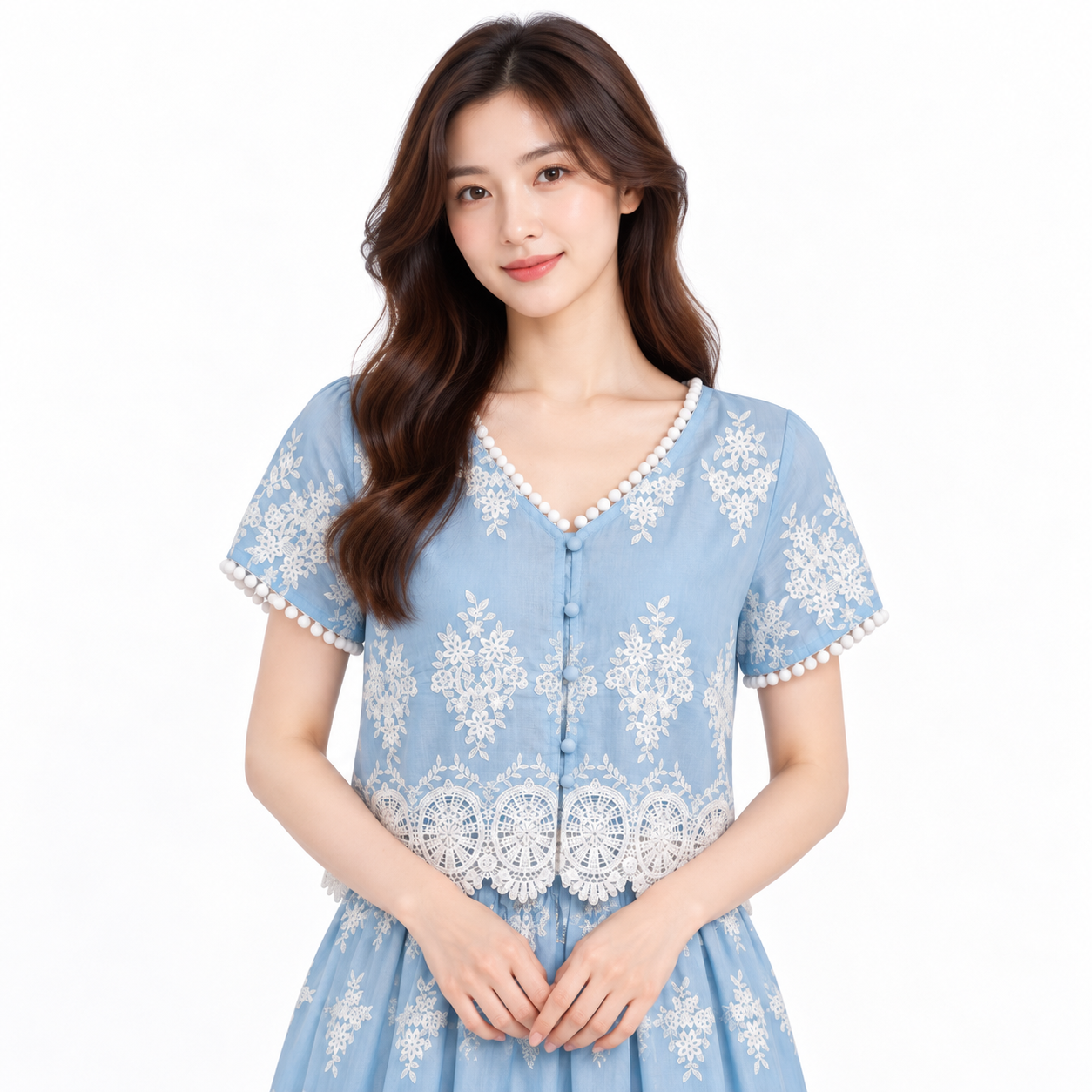 YFS Embroidered V-Neck Top & Maxi Skirt Set