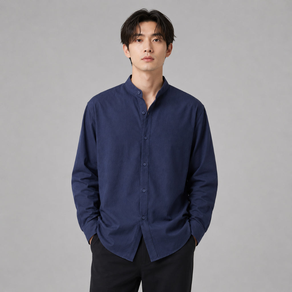 COLEGACY Men Mandarin Collar Long Sleeve Shirt