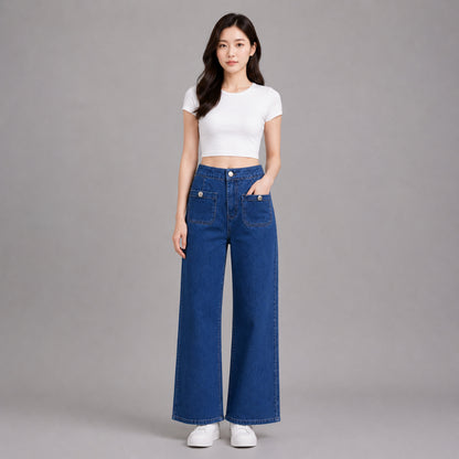 COLEGACY Women Wide Leg Denim Pants