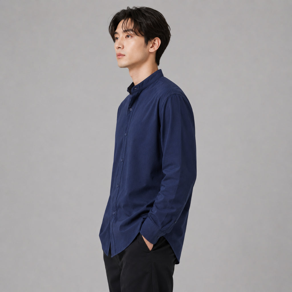 COLEGACY Men Mandarin Collar Long Sleeve Shirt