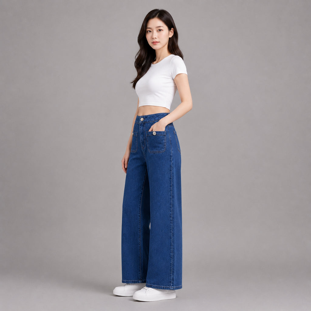 COLEGACY Women Wide Leg Denim Pants