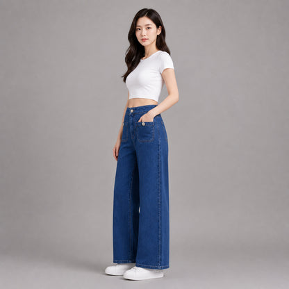 COLEGACY Women Wide Leg Denim Pants