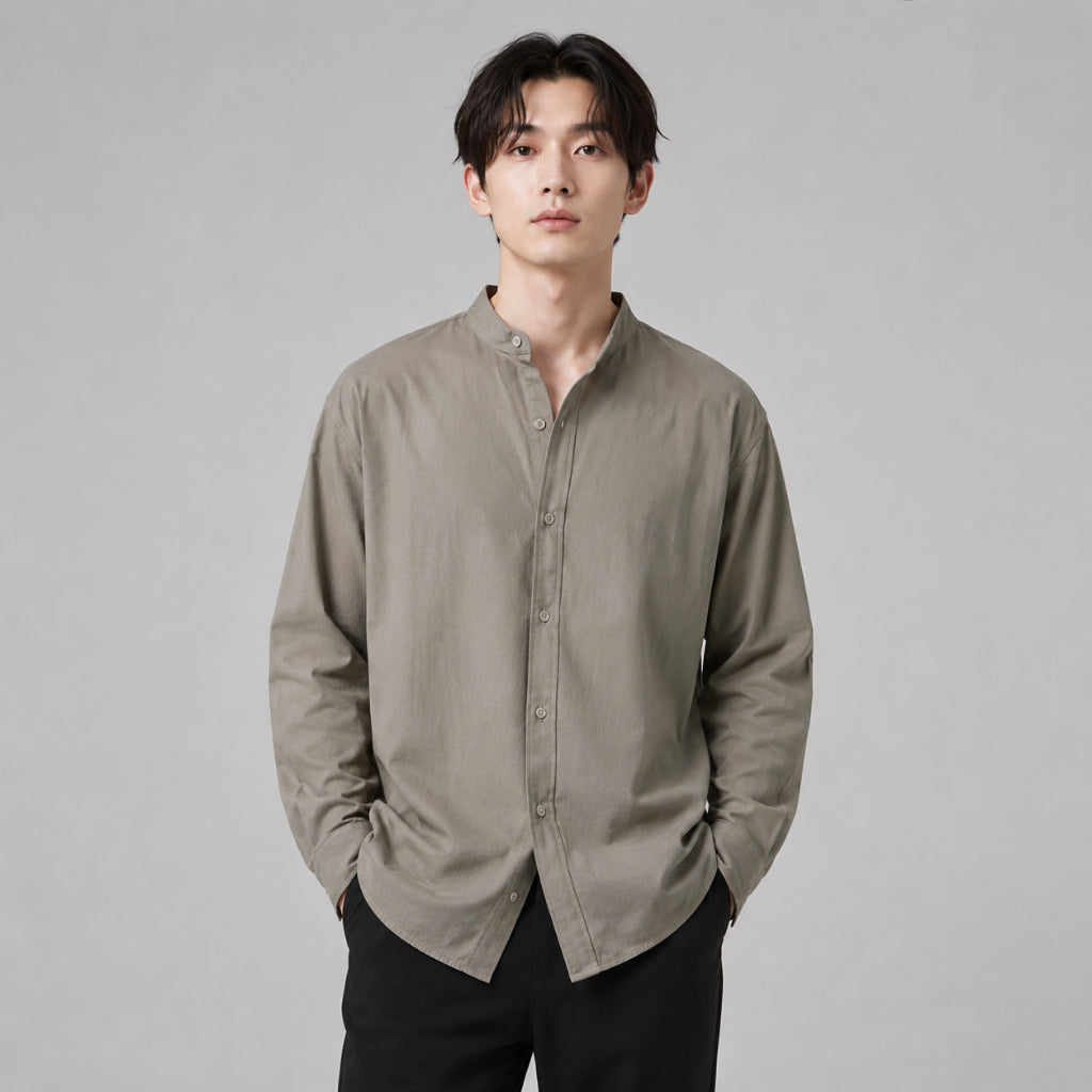 COLEGACY Men Mandarin Collar Long Sleeve Shirt