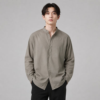 COLEGACY Men Mandarin Collar Long Sleeve Shirt