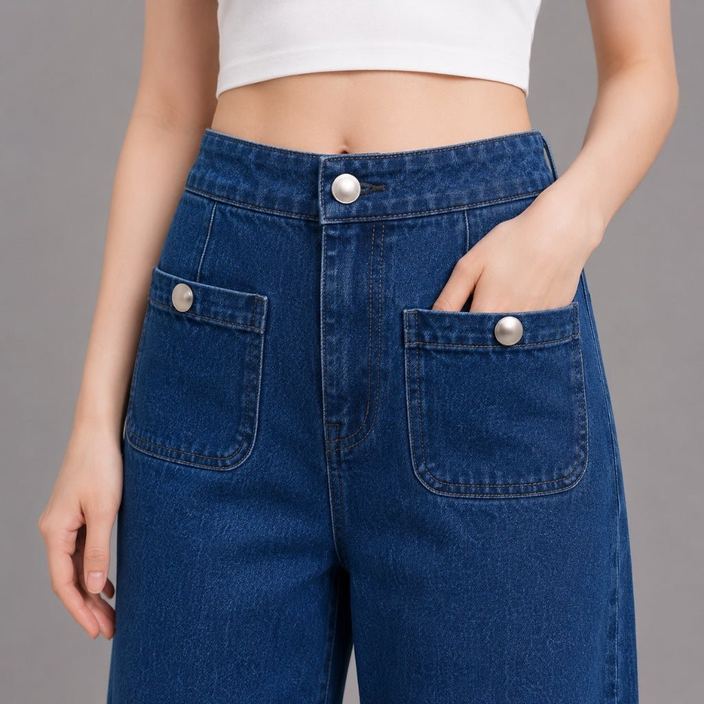 COLEGACY Women Wide Leg Denim Pants