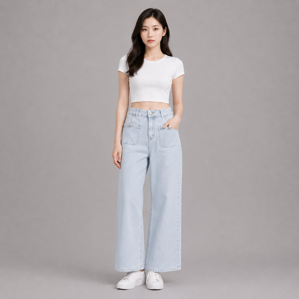 COLEGACY Women Wide Leg Denim Pants