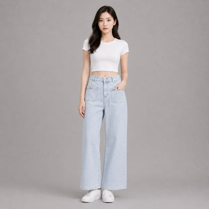COLEGACY Women Wide Leg Denim Pants