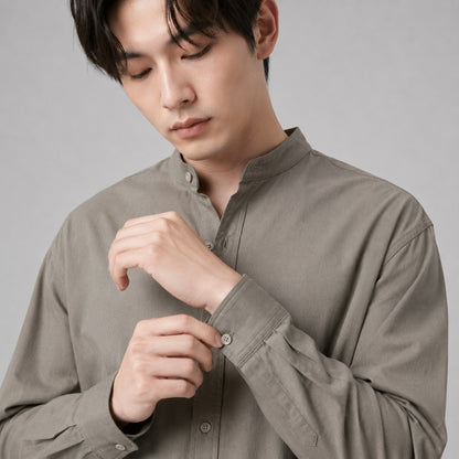 COLEGACY Men Mandarin Collar Long Sleeve Shirt