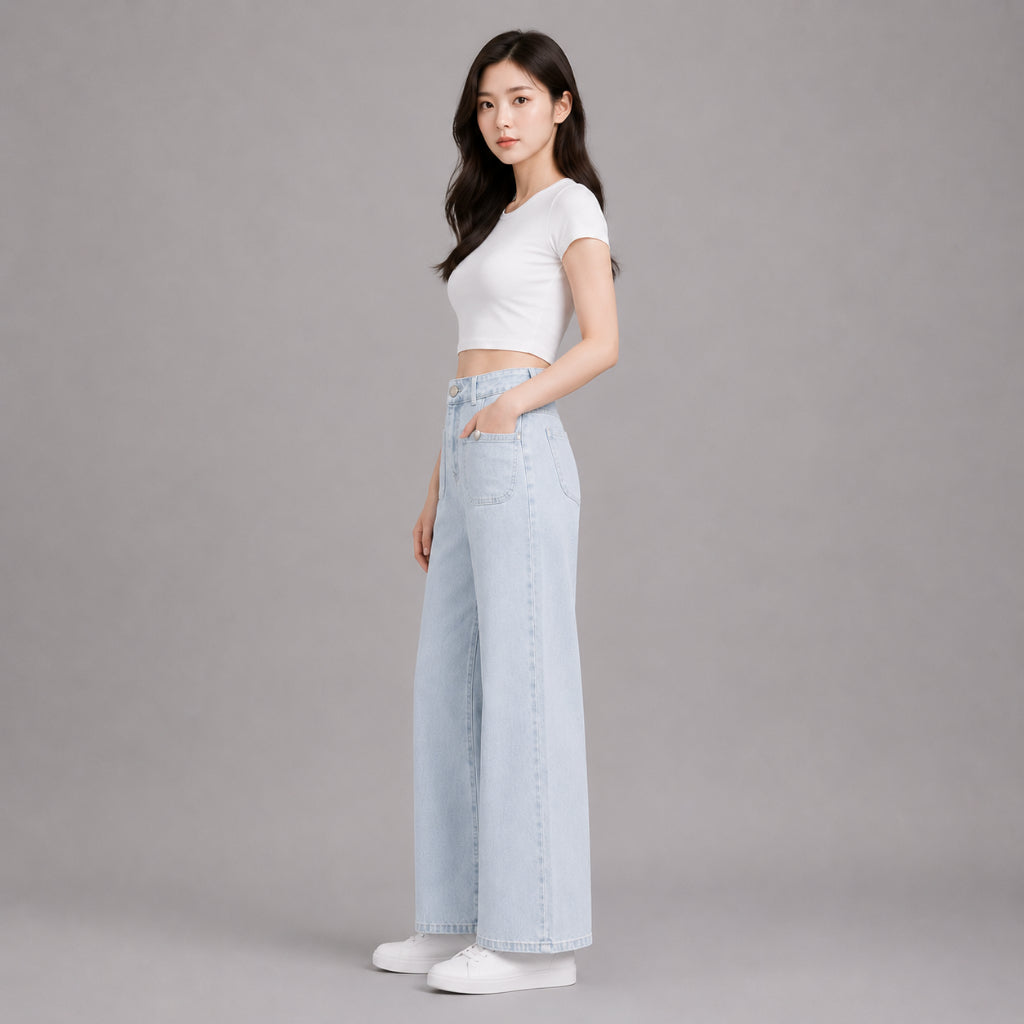 COLEGACY Women Wide Leg Denim Pants