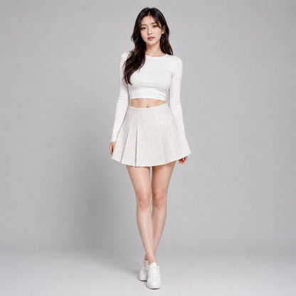 COLEGACY Women Pleated Tweed Mini Skirt