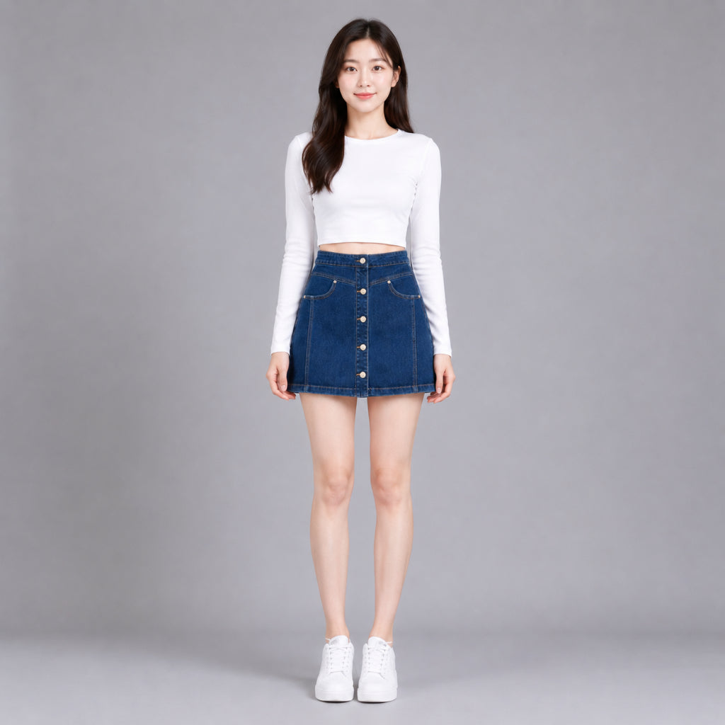 COLEGACY Women Button Denim Mini Skirt