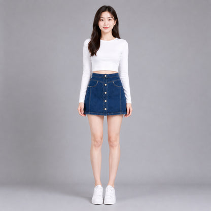 COLEGACY Women Button Denim Mini Skirt