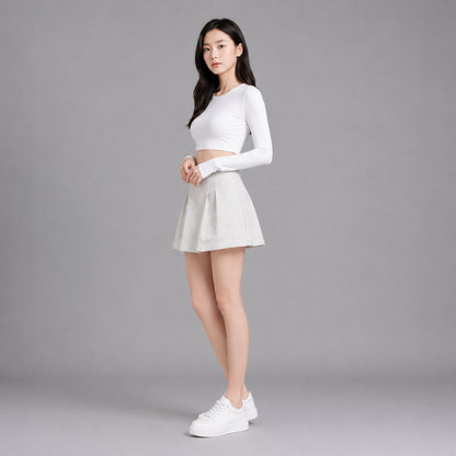 COLEGACY Women Pleated Tweed Mini Skirt