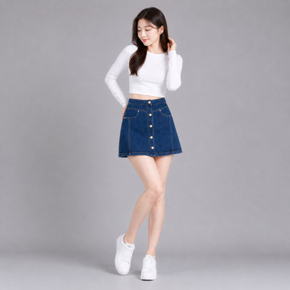 COLEGACY Women Button Denim Mini Skirt