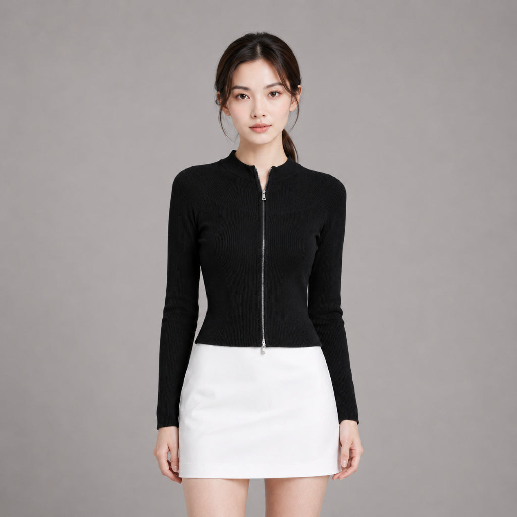 COLEGACY Women Zip Knit Long Sleeve Top