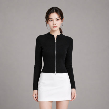 COLEGACY Women Zip Knit Long Sleeve Top