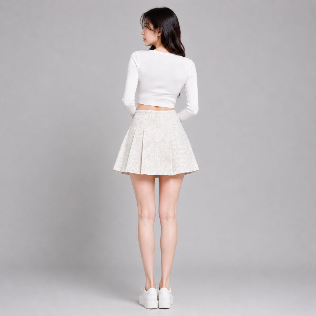 COLEGACY Women Pleated Tweed Mini Skirt