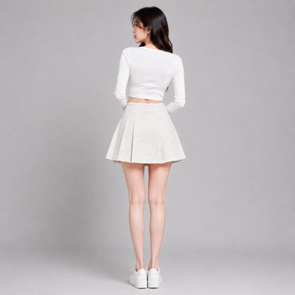 COLEGACY Women Pleated Tweed Mini Skirt