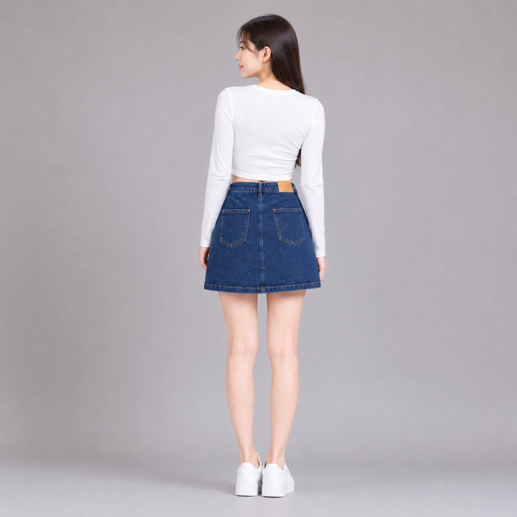 COLEGACY Women Button Denim Mini Skirt