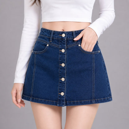 COLEGACY Women Button Denim Mini Skirt