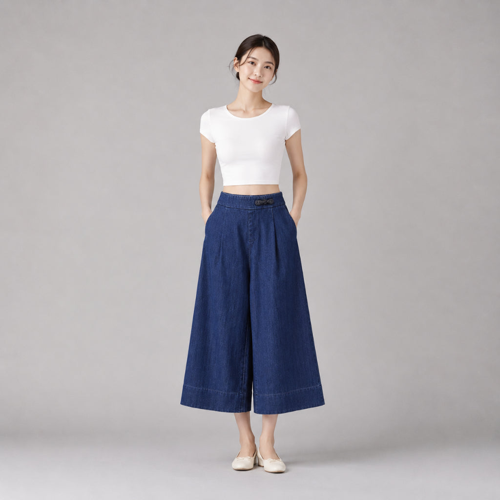 COLEGACY Women Wide Leg Denim Pants