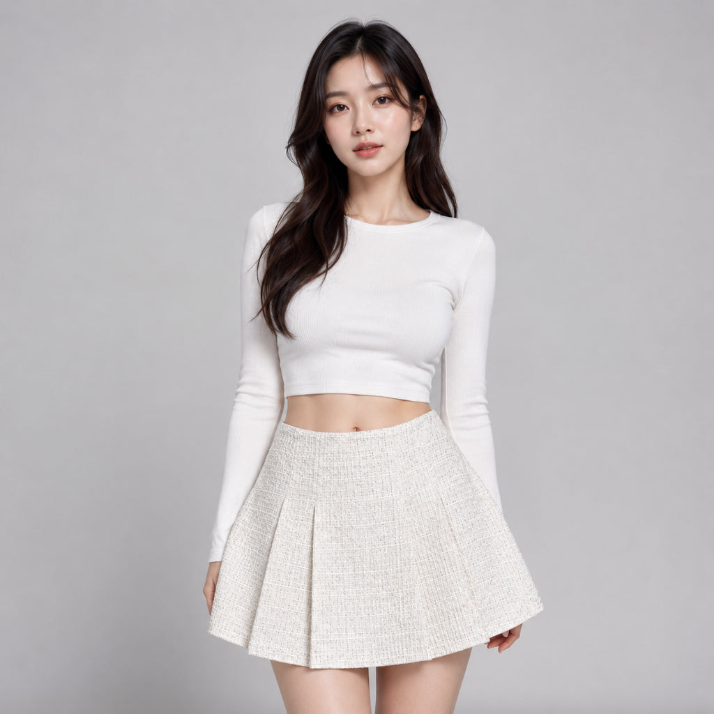 COLEGACY Women Pleated Tweed Mini Skirt