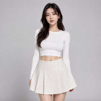 COLEGACY Women Pleated Tweed Mini Skirt