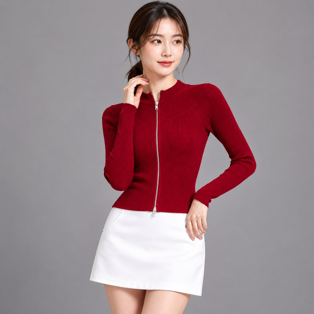 COLEGACY Women Zip Knit Long Sleeve Top