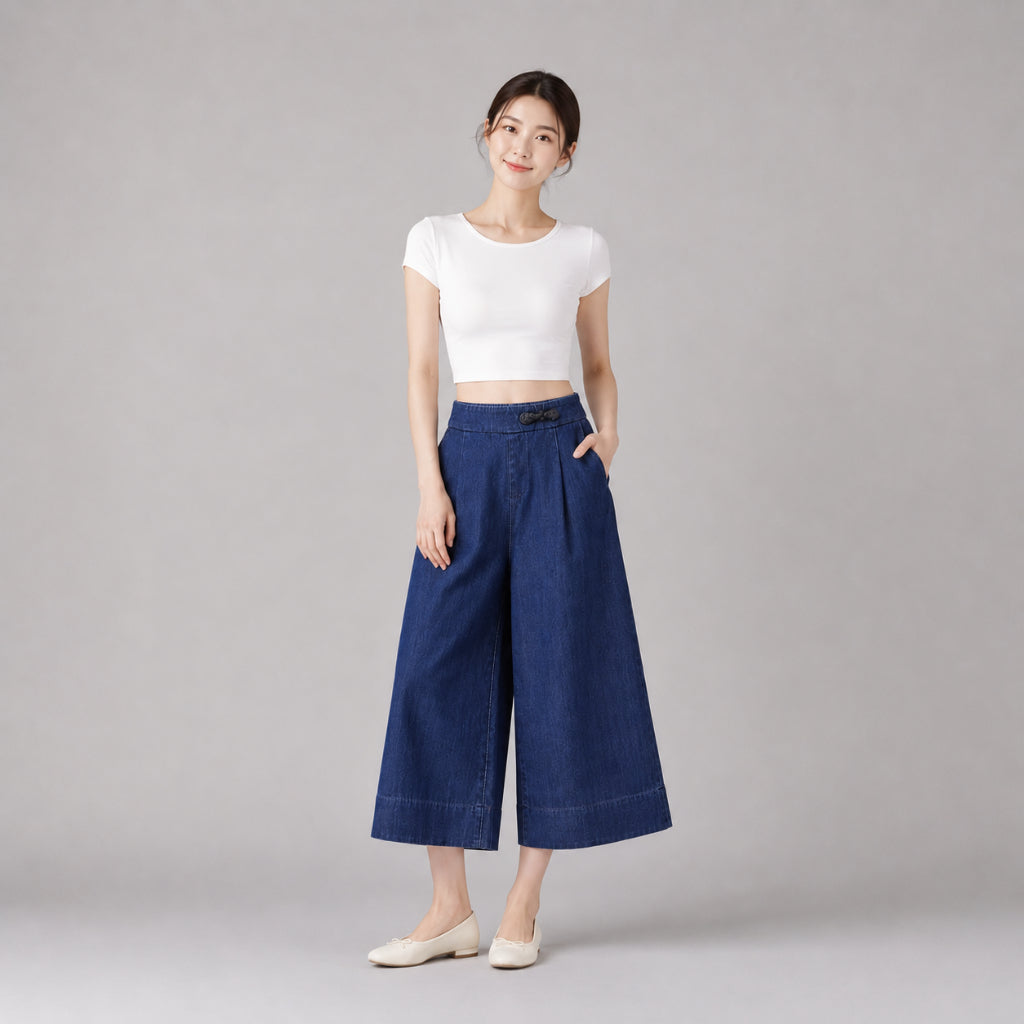 COLEGACY Women Wide Leg Denim Pants
