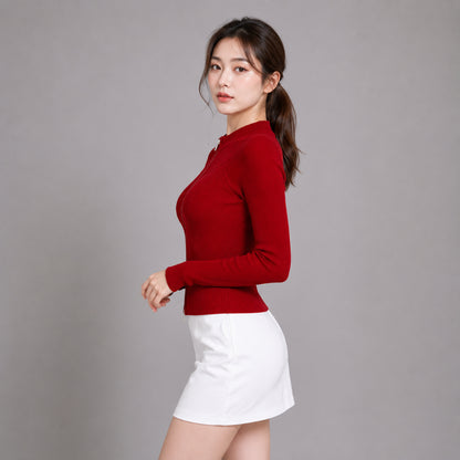 COLEGACY Women Zip Knit Long Sleeve Top
