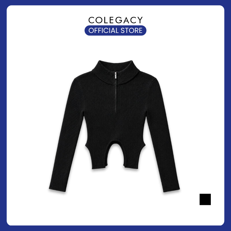 COLEGACY Women Zip Knit Crop Top