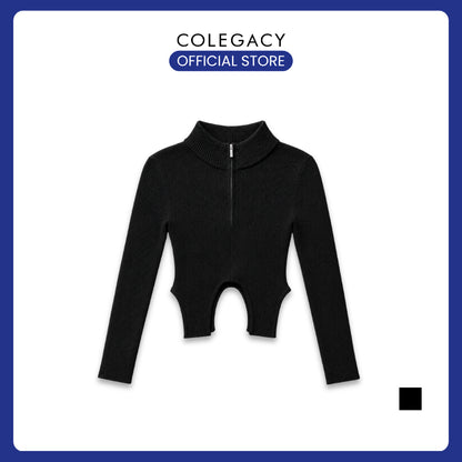 COLEGACY Women Zip Knit Crop Top