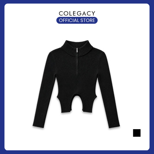 COLEGACY Women Zip Knit Crop Top