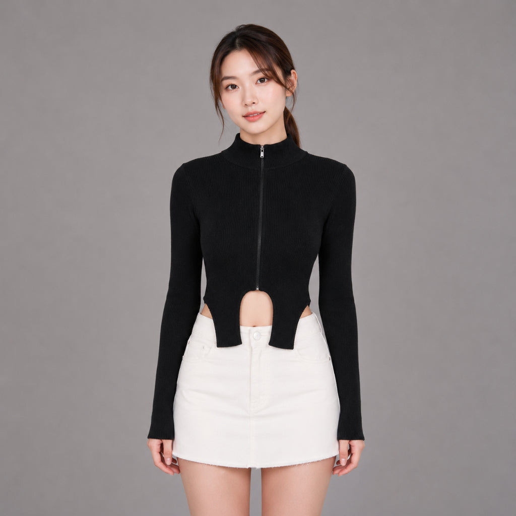 COLEGACY Women Zip Knit Crop Top