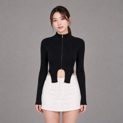 COLEGACY Women Zip Knit Crop Top