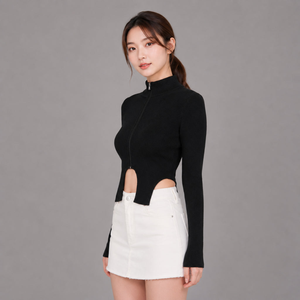 COLEGACY Women Zip Knit Crop Top