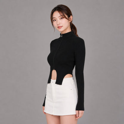 COLEGACY Women Zip Knit Crop Top