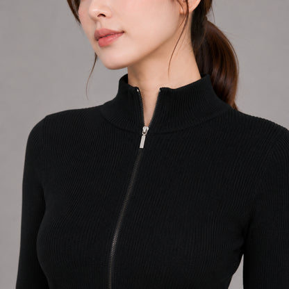 COLEGACY Women Zip Knit Crop Top