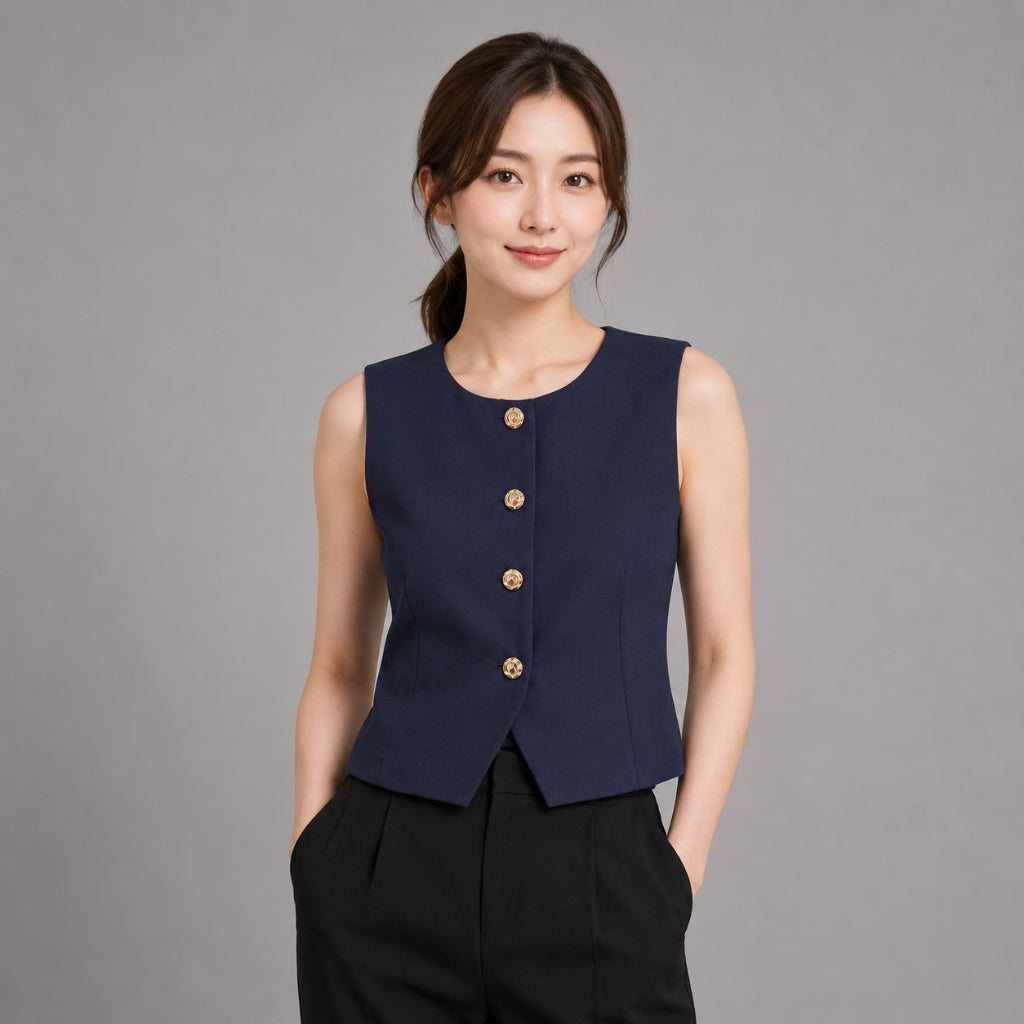 COLEGACY Women Button Vest Top