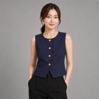 COLEGACY Women Button Vest Top