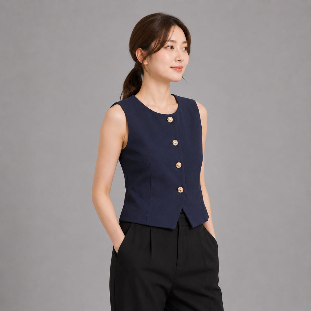 COLEGACY Women Button Vest Top