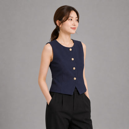 COLEGACY Women Button Vest Top