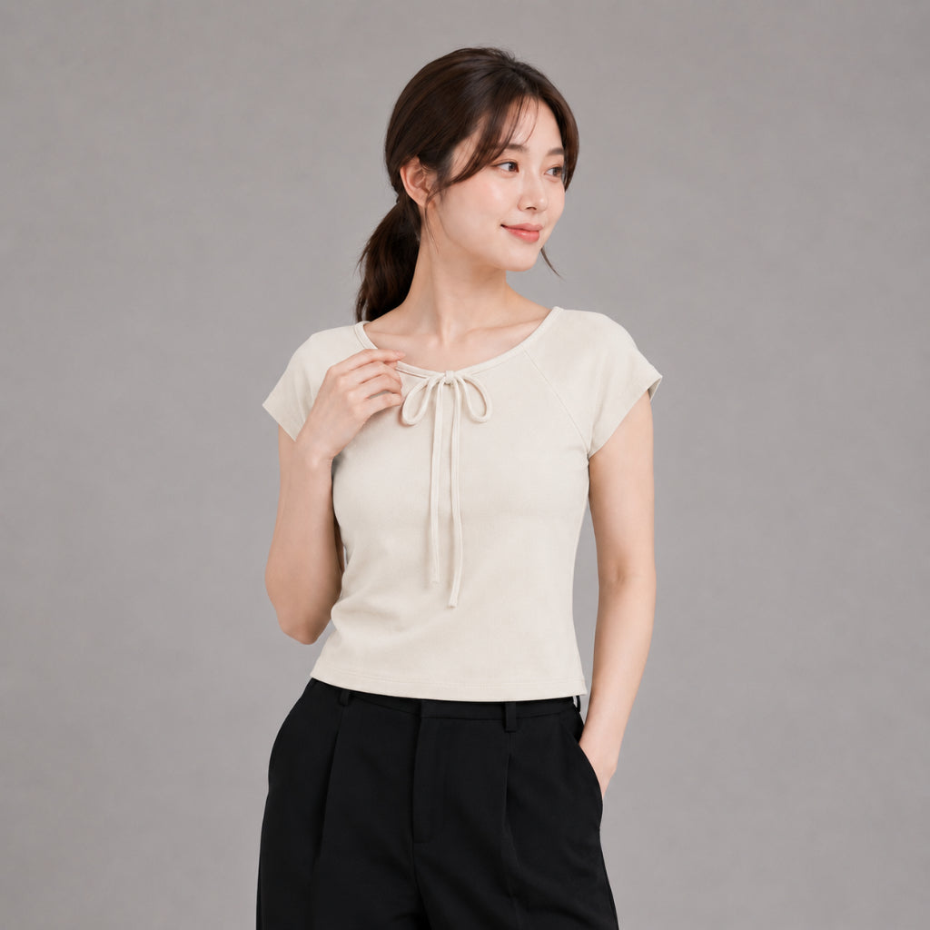 COLEGACY Women Ribbon Tie Crop Top